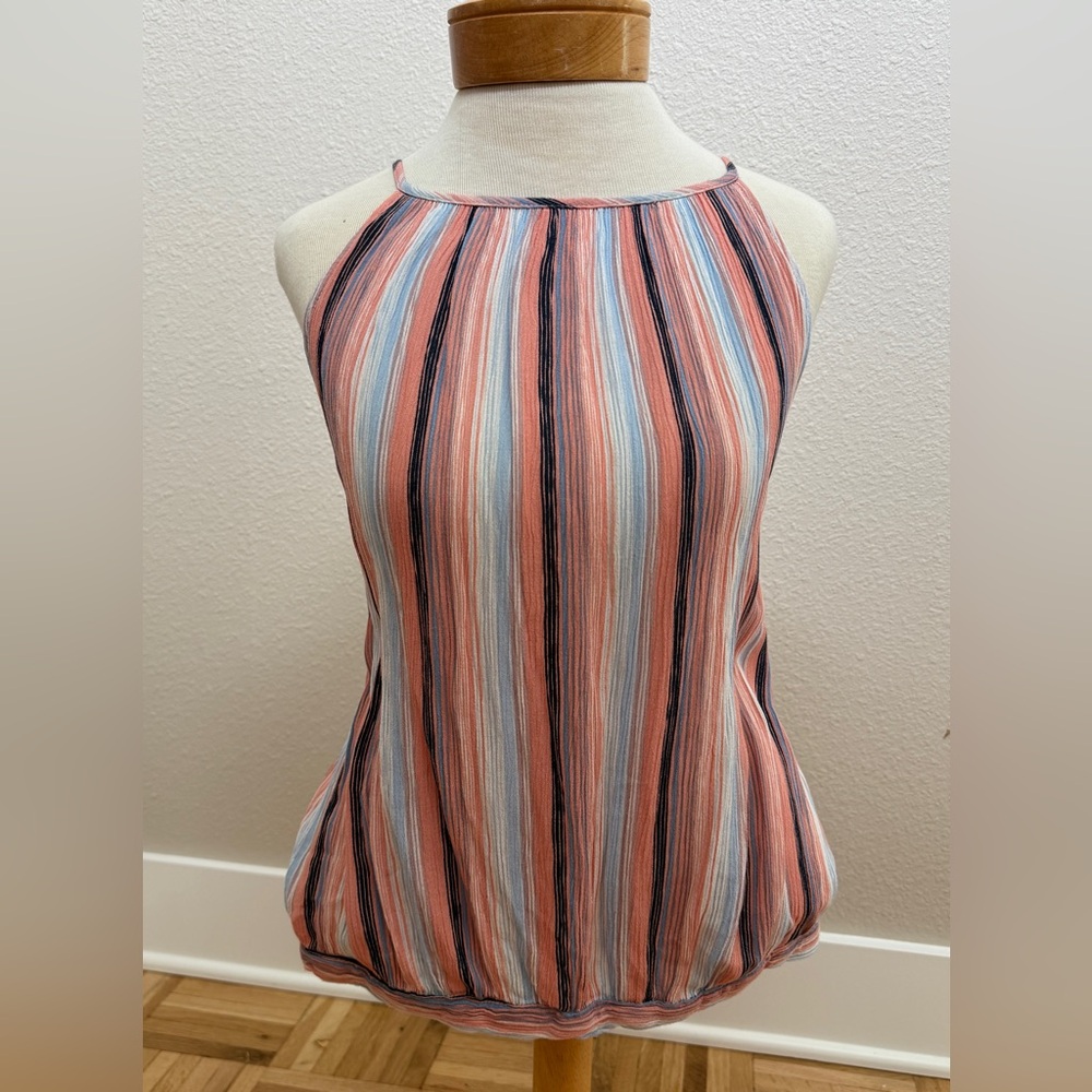 Mi Ami Striped Halter Cami in Coral, Light Blue & Black